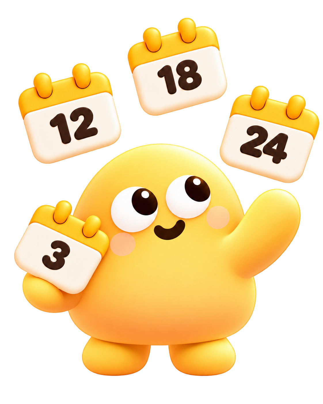 HeyFam's cheerful yellow mascot juggling calendars